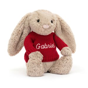 Bashful Beige Bunny with Personalised Red Jumper