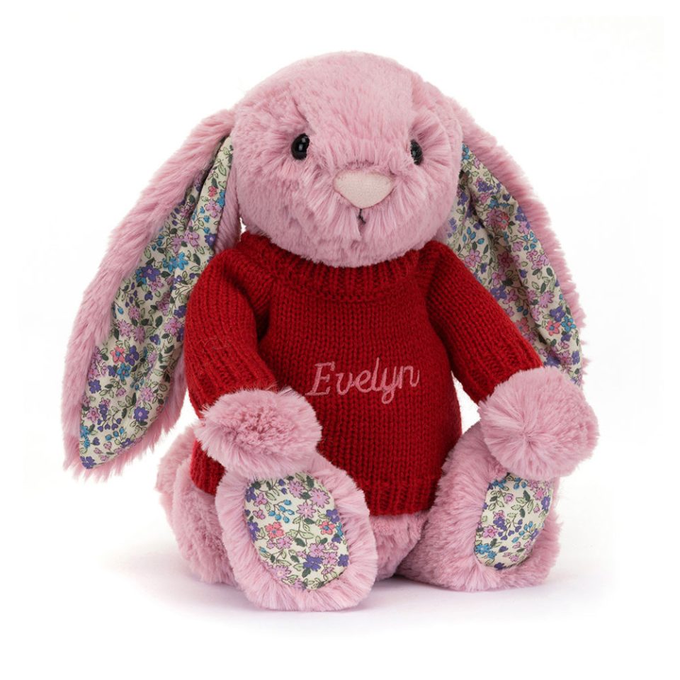Blossom Tulip Bunny with Personalised Red Jumper